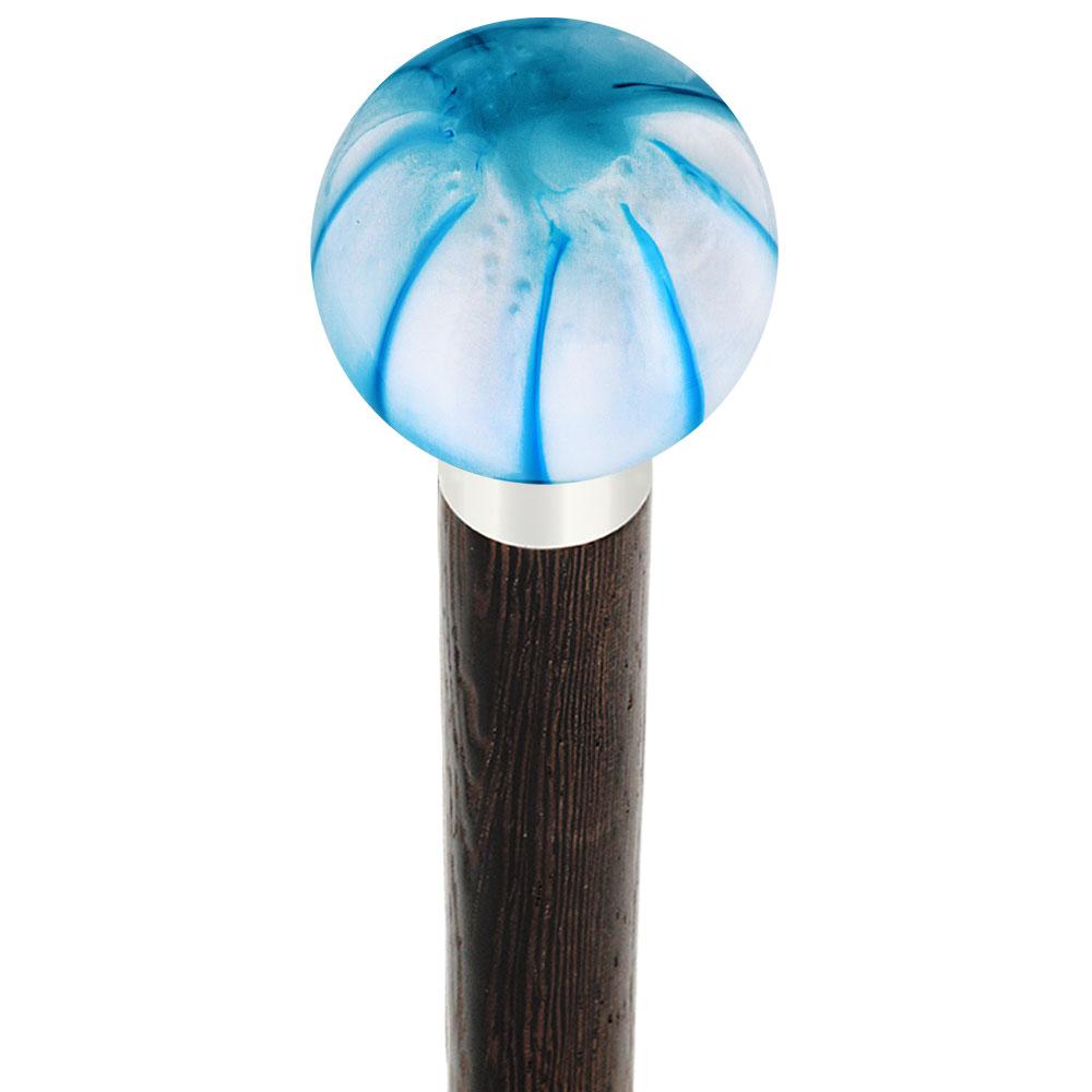 Splash of Blue on Pearl Round Knob Cane w/ Custom Wood Shaft & Collar - Tophatter Daily Deals