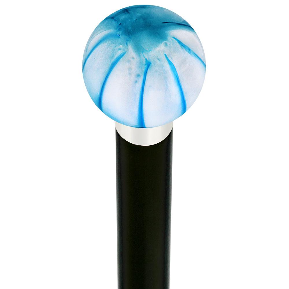 Splash of Blue on Pearl Round Knob Cane w/ Custom Wood Shaft & Collar - Tophatter Daily Deals