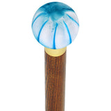 Splash of Blue on Pearl Round Knob Cane w/ Custom Wood Shaft & Collar - Tophatter Daily Deals