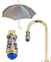 Gold Plated Tourist Handle Blue and Cream Striped Umbrella Cane Umbrella Walking Canes - Tophatter Daily Deals