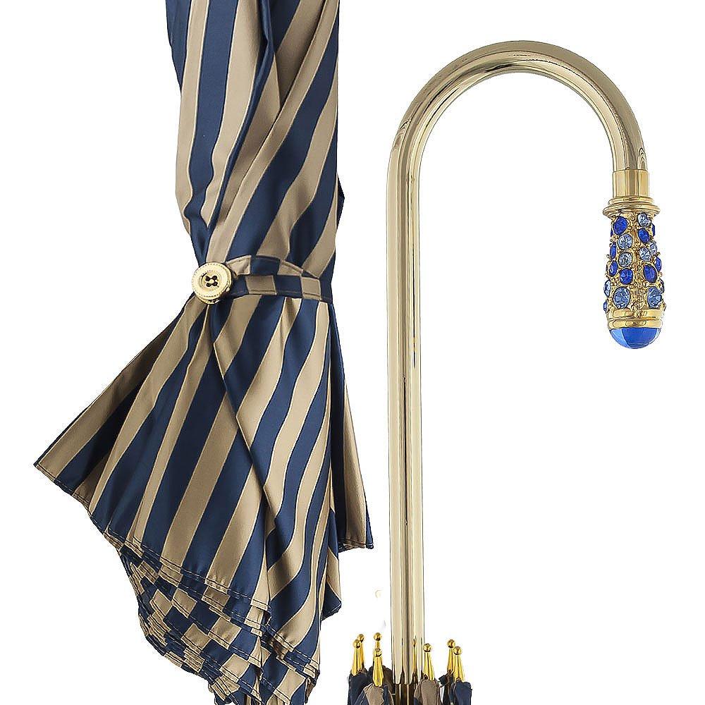 Gold Plated Tourist Handle Blue and Cream Striped Umbrella Cane Umbrella Walking Canes - Tophatter Daily Deals