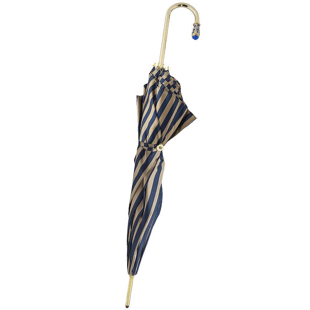 Gold Plated Tourist Handle Blue and Cream Striped Umbrella Cane Umbrella Walking Canes - Tophatter Daily Deals