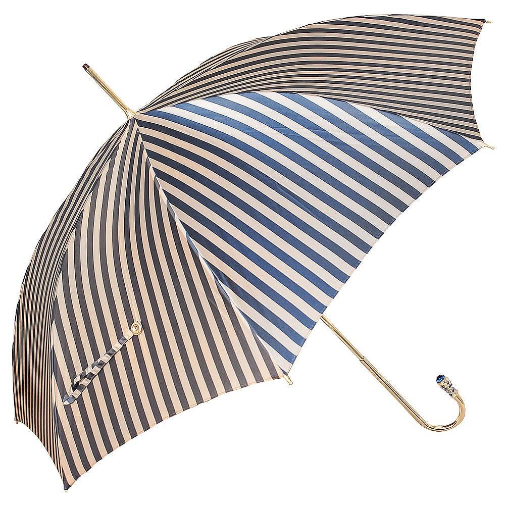 Gold Plated Tourist Handle Blue and Cream Striped Umbrella Cane Umbrella Walking Canes - Tophatter Daily Deals