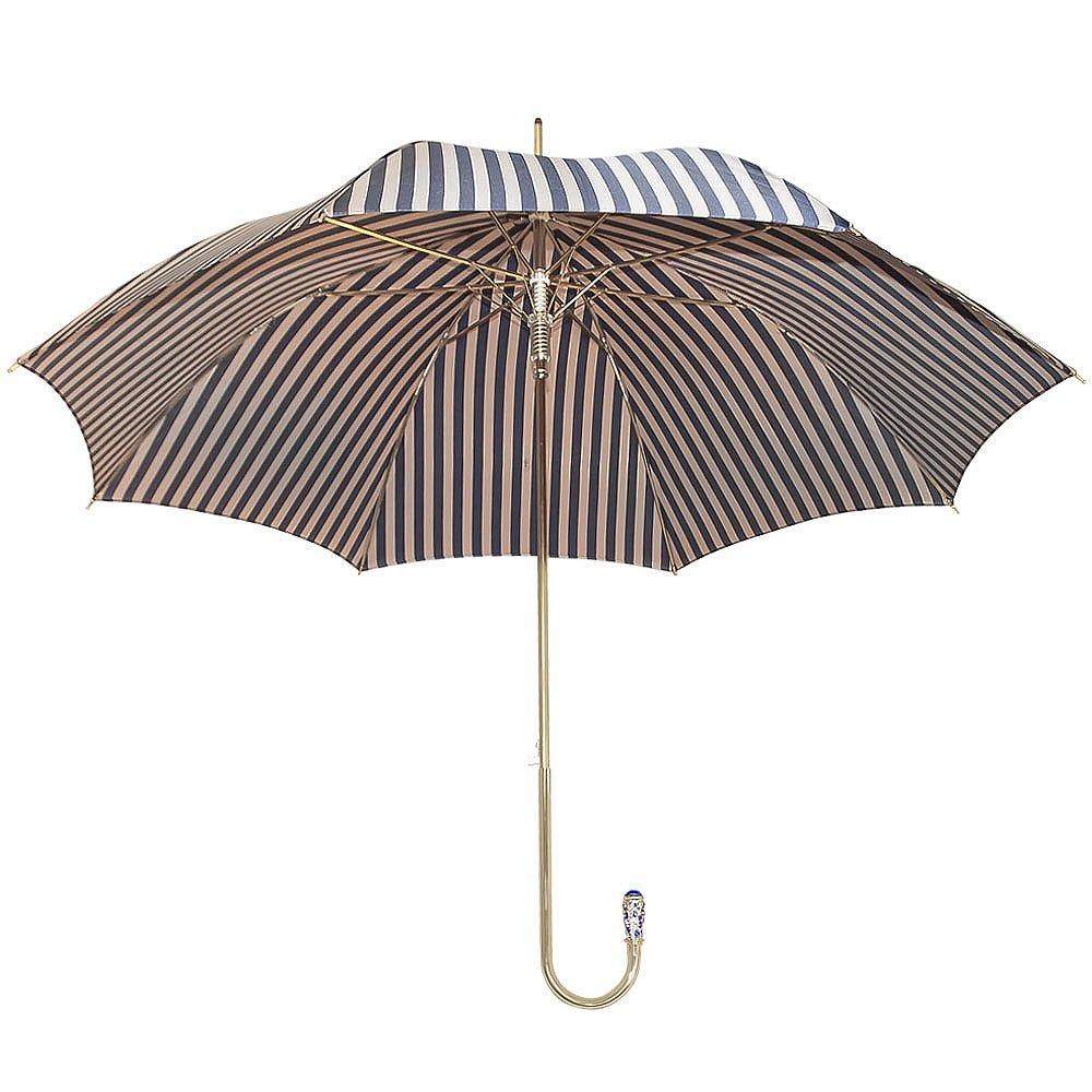 Gold Plated Tourist Handle Blue and Cream Striped Umbrella Cane Umbrella Walking Canes - Tophatter Daily Deals