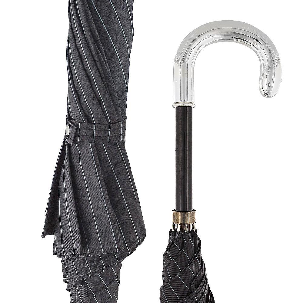Silver 925r Tourist Handle Black Pinstriped Umbrella Walking Cane Umbrella Walking Canes - Tophatter Daily Deals