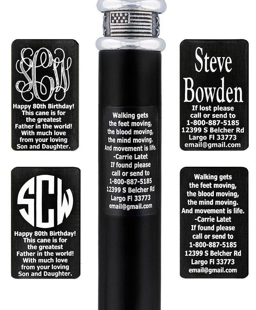 Custom Cane Engraving - Rectangle Black Anodized Aluminum Walking Cane Engraving - Tophatter Daily Deals