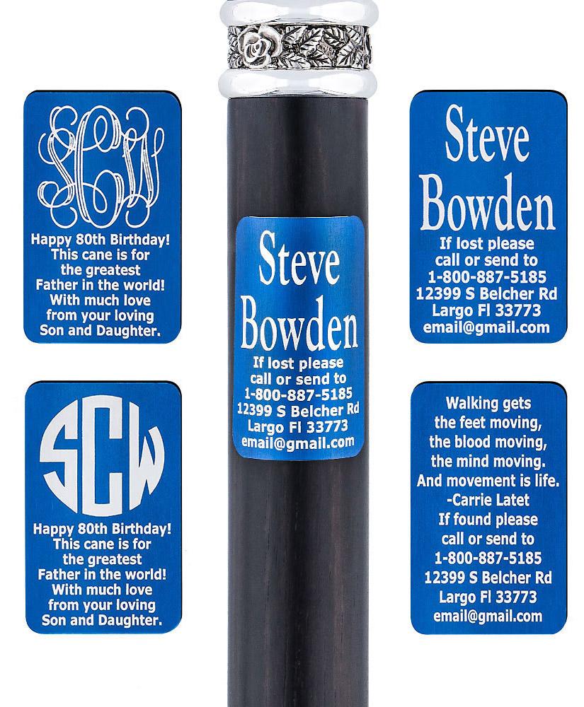 Custom Cane Engraving - Rectangle Blue Anodized Aluminum Walking Cane Engraving - Tophatter Daily Deals