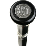 Personalized Stainless Steel Flat-Top Knob Cane: Black Wooden Shaft Walking Cane Engraving - Tophatter Daily Deals