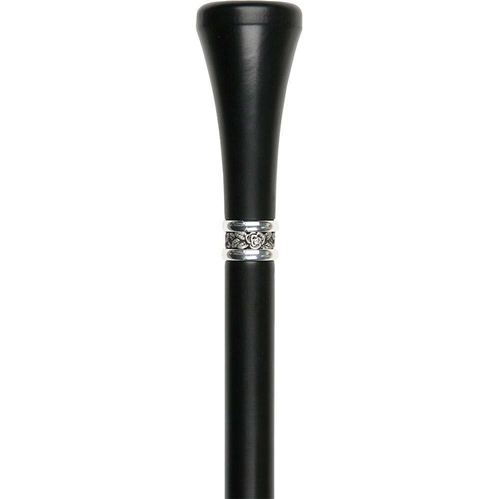 Personalized Stainless Steel Flat-Top Knob Cane: Black Wooden Shaft Walking Cane Engraving - Tophatter Daily Deals
