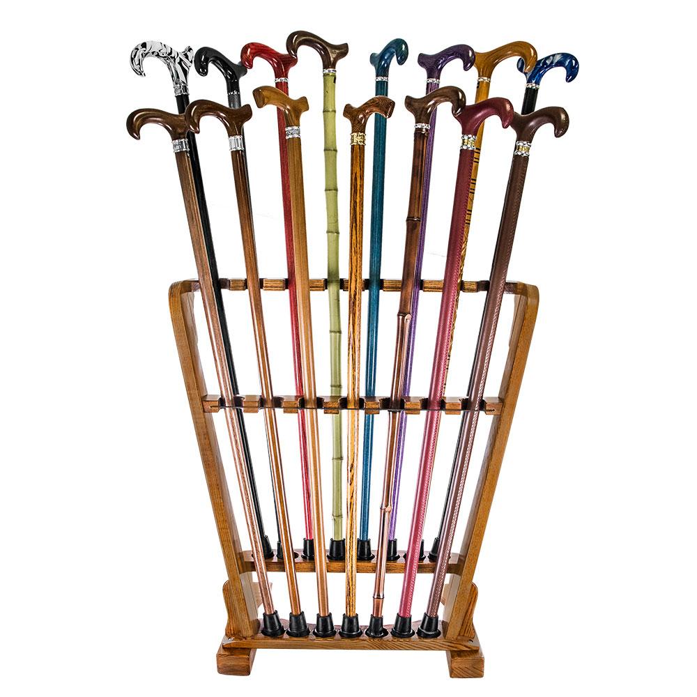 Premium Wood Cane Stand, Espresso Ash - Holds 15 Walking Cane Stands - Tophatter Daily Deals