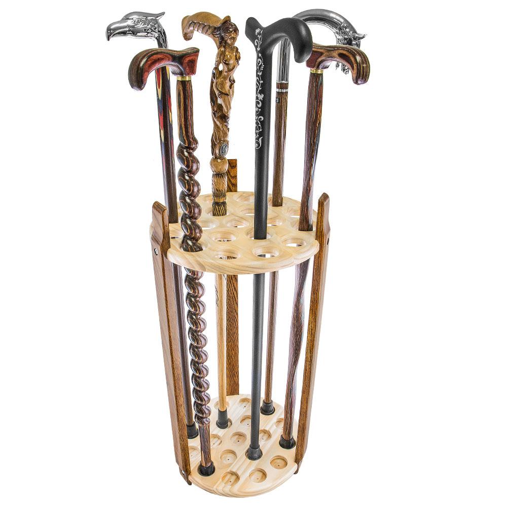 Contemporary Cane Stand: Espresso Stained Ash & Pine, Round Design Walking Cane Stands - Tophatter Daily Deals