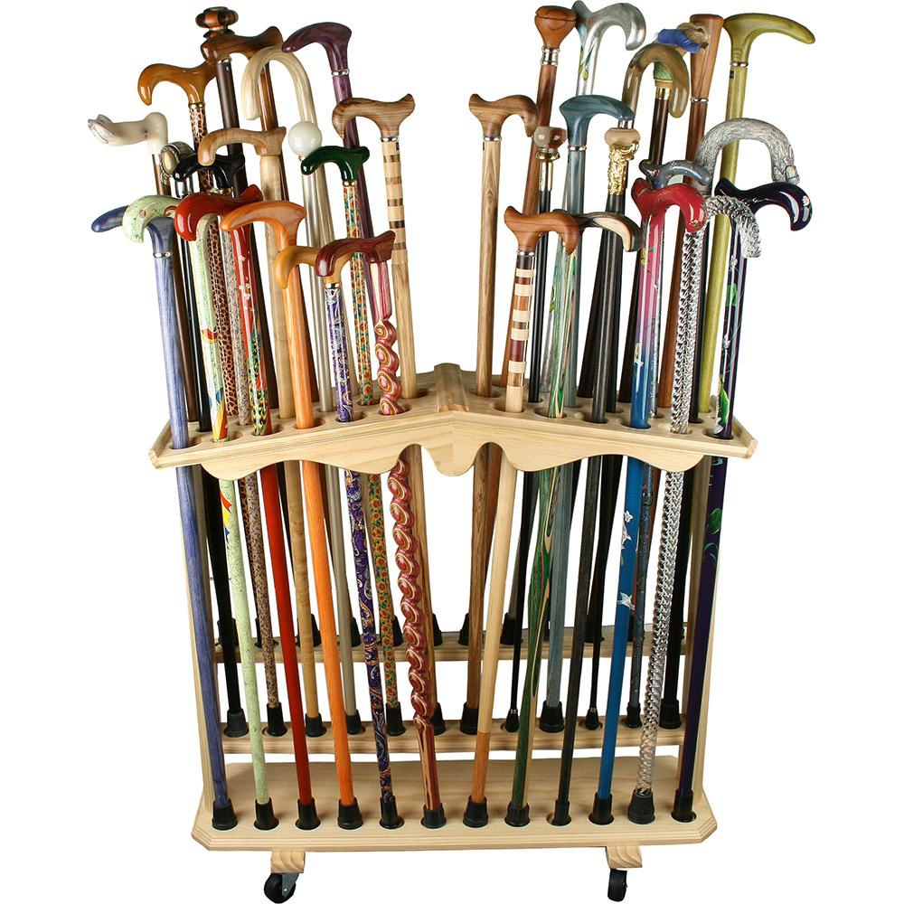 Premium Wood Large Walking Cane Stand, Pine Wood - Holds 36 Walking Cane Stands - Tophatter Daily Deals