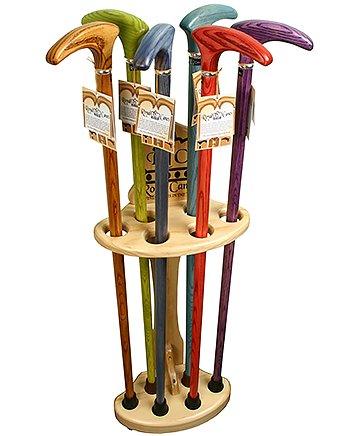 Premium Compact Cane Stand, Pine Wood - Holds 6 Walking Cane Stands - Tophatter Daily Deals