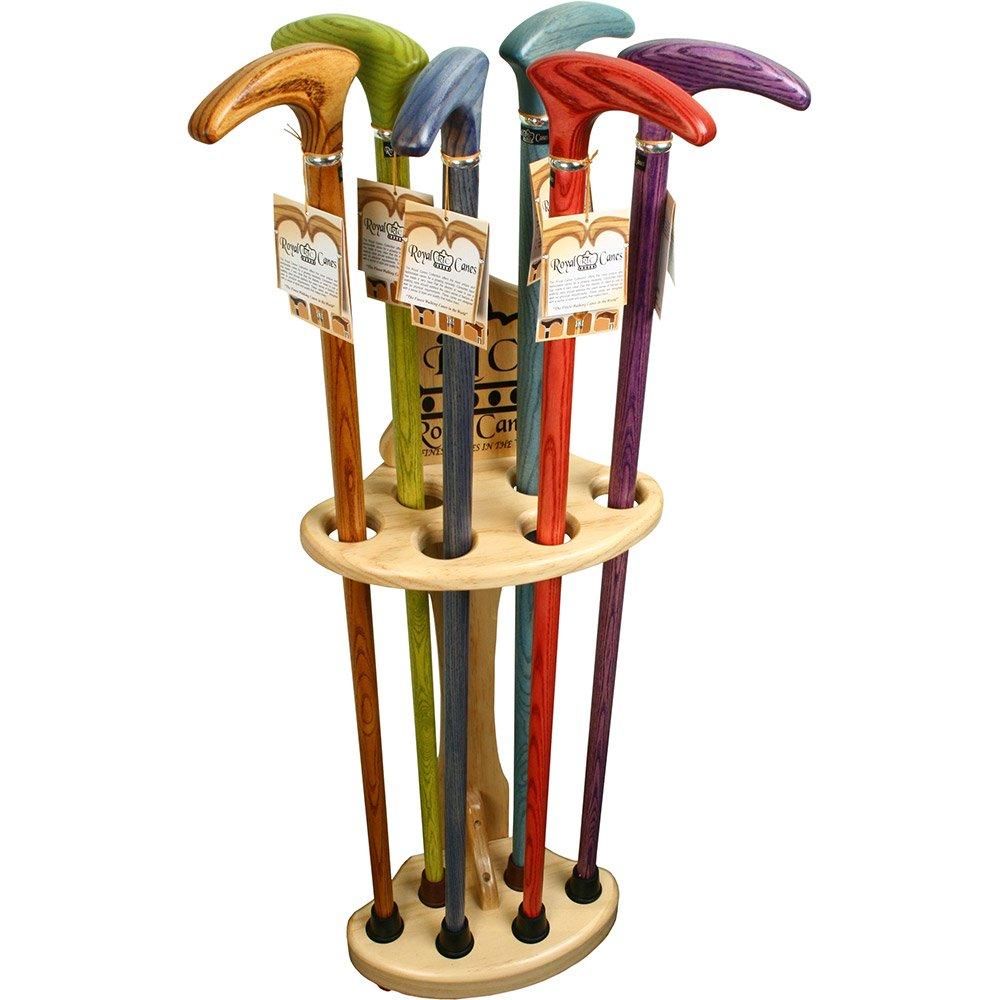 Premium Compact Cane Stand, Pine Wood - Holds 6 Walking Cane Stands - Tophatter Daily Deals