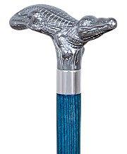 Chrome Plated Alligator Handle Walking Cane w/ Custom Color Stained Ash Shaft & Collar Wild Game Walking Canes - Tophatter Daily Deals