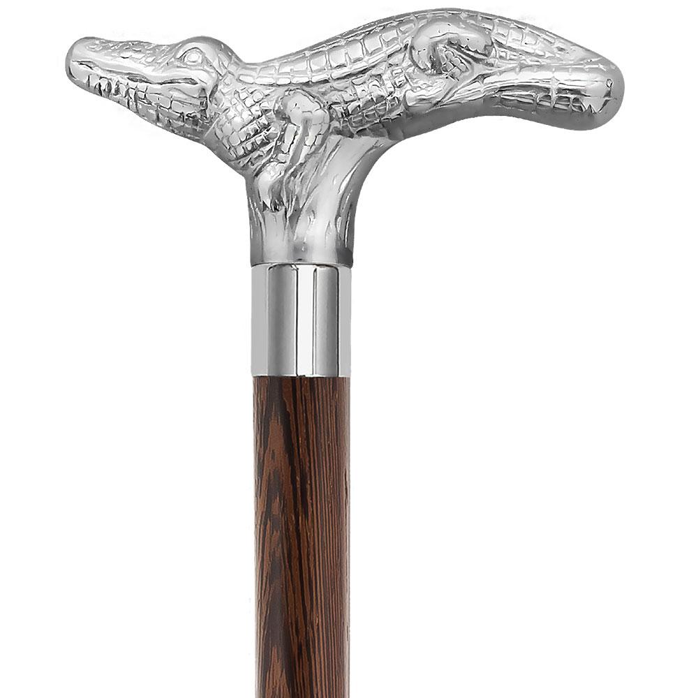 Chrome Plated Alligator Handle Walking Cane w/ Custom Shaft and Collar Wild Game Walking Canes - Tophatter Daily Deals