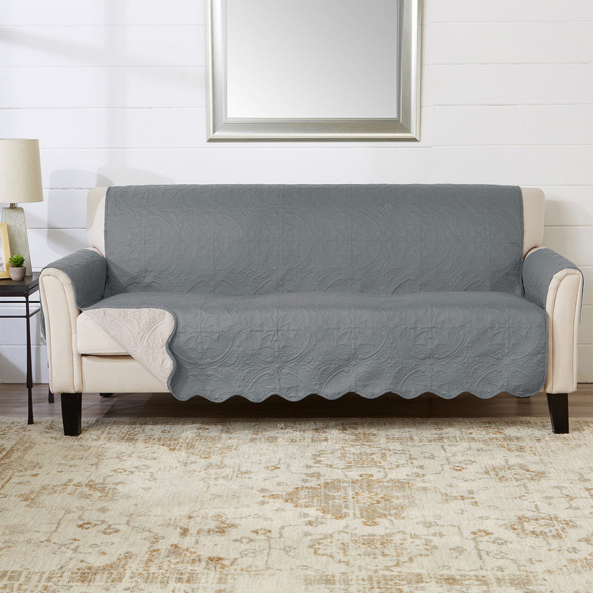 Medallion Solid Furniture Protector - Elenor Collection Sofa Mirage Gray Flax Furniture & Decor - Tophatter Daily Deals