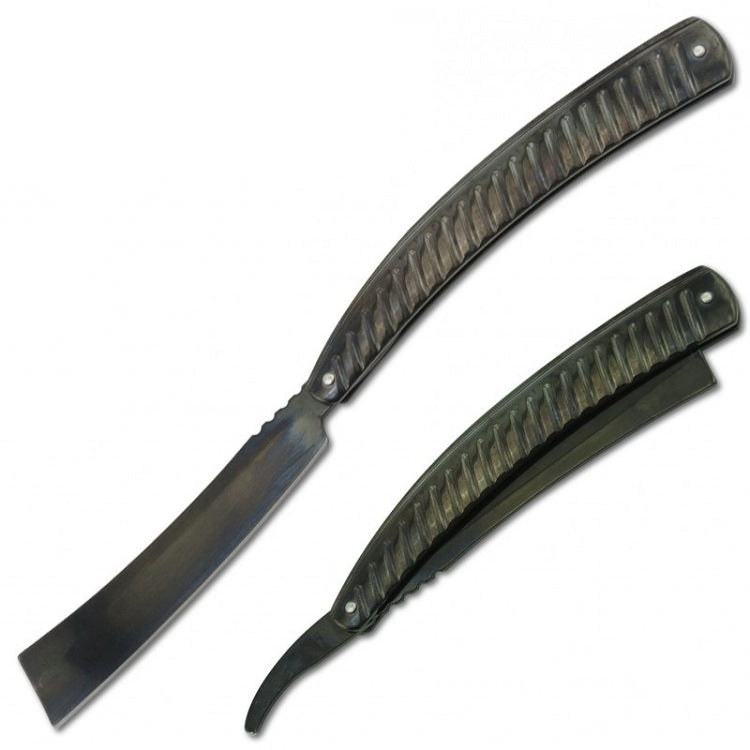 Black Straight Blade Barber Razor Folding Pocket Knife Shaving Cutlery Collectible Weapons - Tophatter Daily Deals