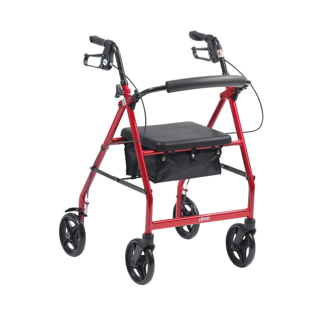 Lightweight Rollator Walker With Seat - Lightweight 4 Wheel Aluminium Rollator Walking Mobility Aid With Seat Red - Tophatter Daily Deals