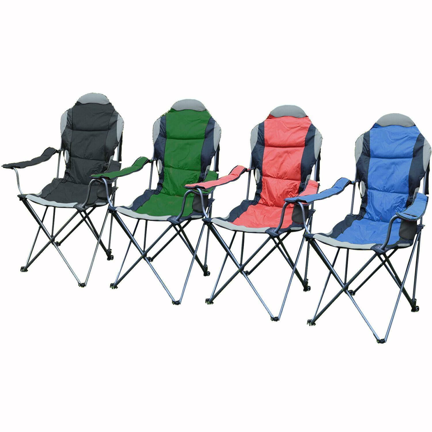 Outdoor Camping Chair - Padded Folding Camping Deluxe Fold Chairs High Back With Cup Holder & Carry Bag Personal Care - Tophatter Daily Deals