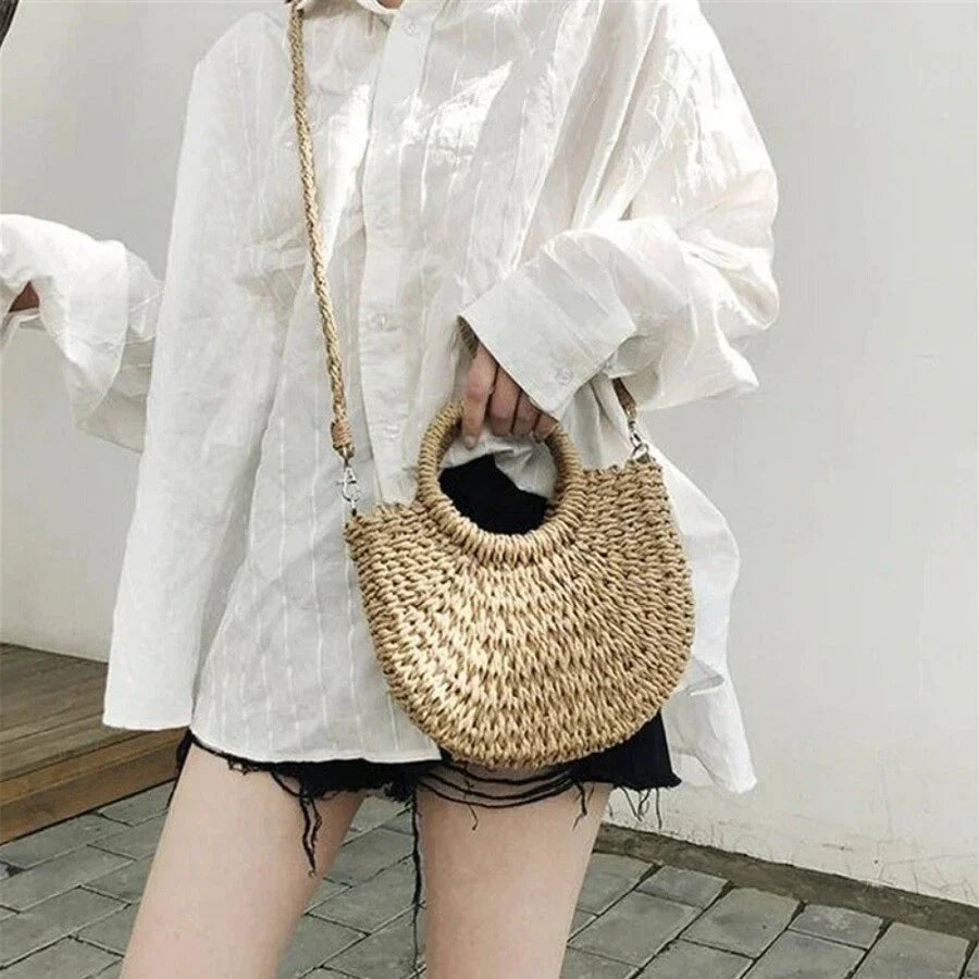 Summer Top Handle Semi Circle Straw Bag Handbags & Wallets - Tophatter Daily Deals