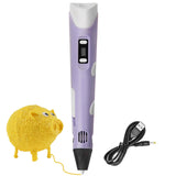 3D Doodle Pen with Filament Refill - LCD 3D Drawing Pen with 12 Colors PLA Filament USB Charging Purple Accessories - Tophatter Daily Deals