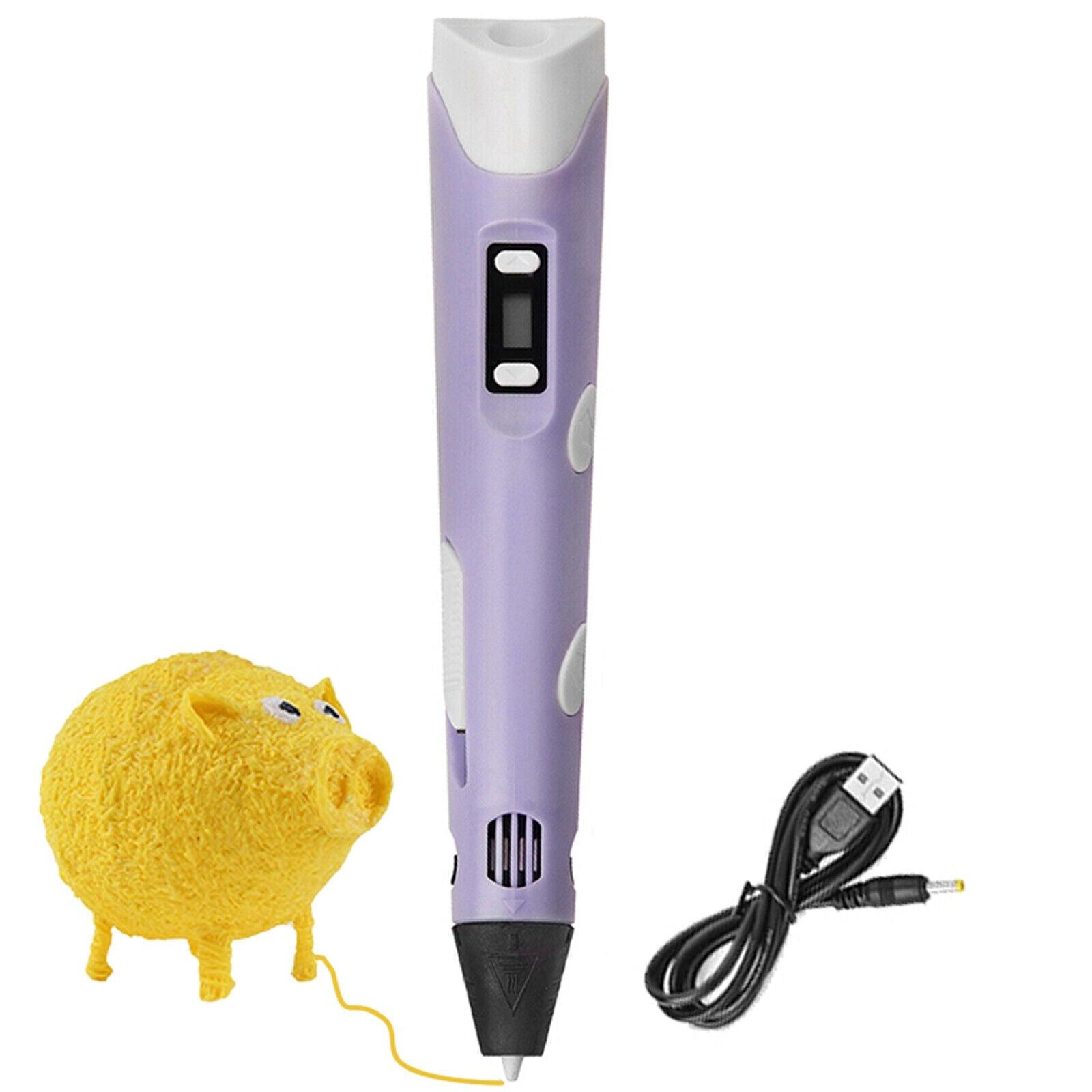 3D Doodle Pen with Filament Refill - LCD 3D Drawing Pen with 12 Colors PLA Filament USB Charging Purple Accessories - Tophatter Daily Deals