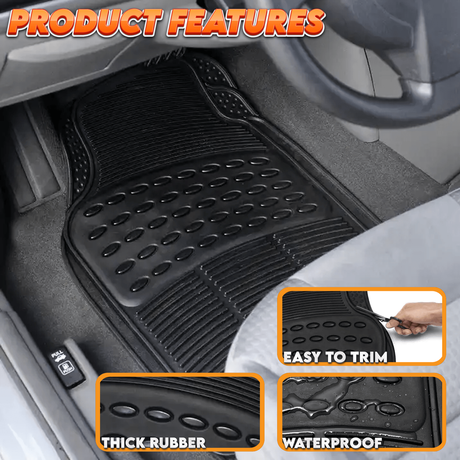 Fitted Car Mats UK - 4pcs Heavy Duty Universal Black Rubber Car Mat Set Non Slip Car Van Mats UK Apparel & Accessories - Tophatter Daily Deals