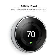 Google Nest 3rd Generation Programmable Thermostat w/Base Polished Steel T3019US (Refurbished) Smart Home & Security - Tophatter Daily Deals