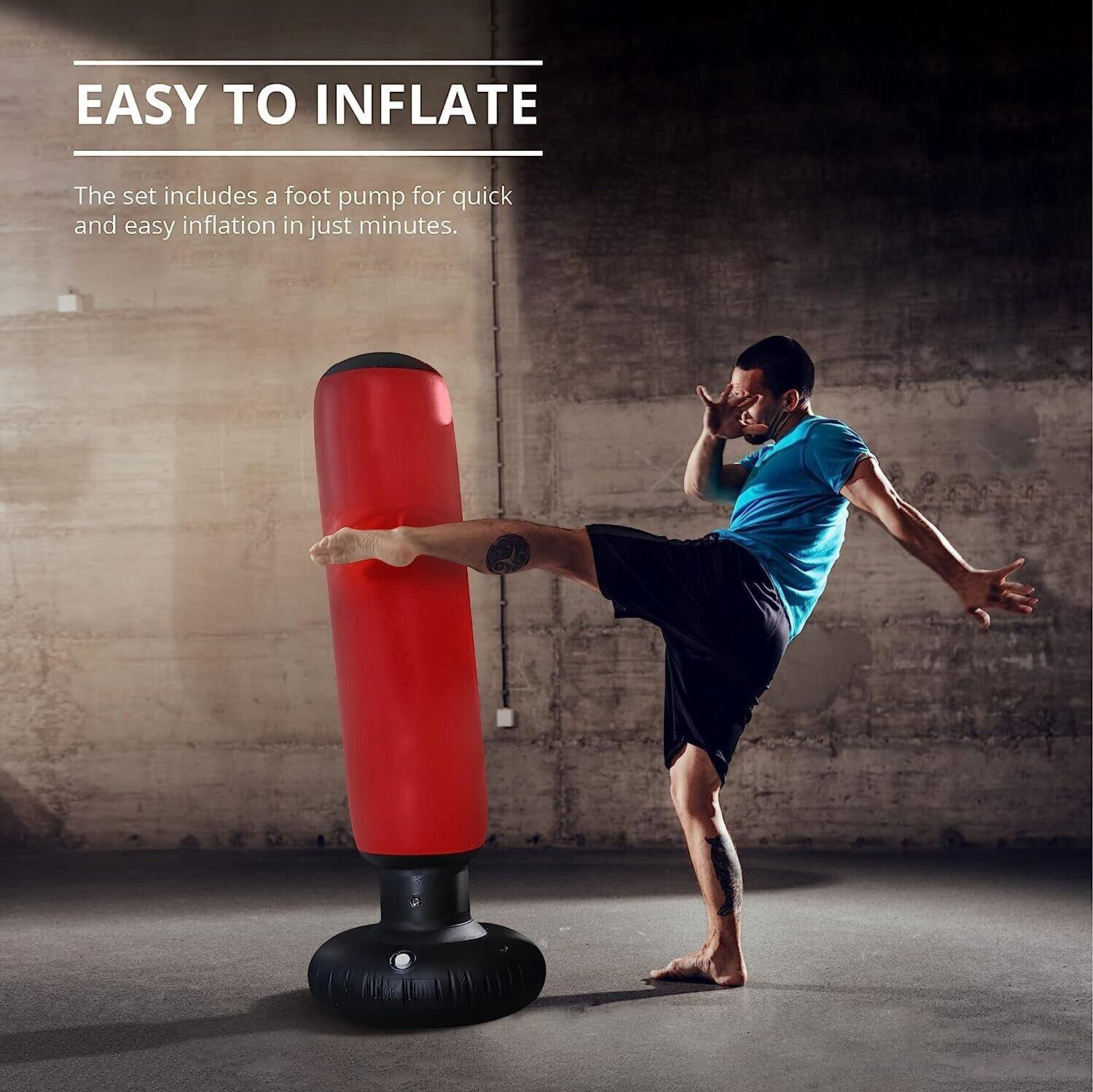 Free Standing Punch Bag With Stand - 160cm Free Standing Inflatable Boxing Punch Bag Kick MMA Training Kids Adults UK Exercise & Fitness - Tophatter Daily Deals
