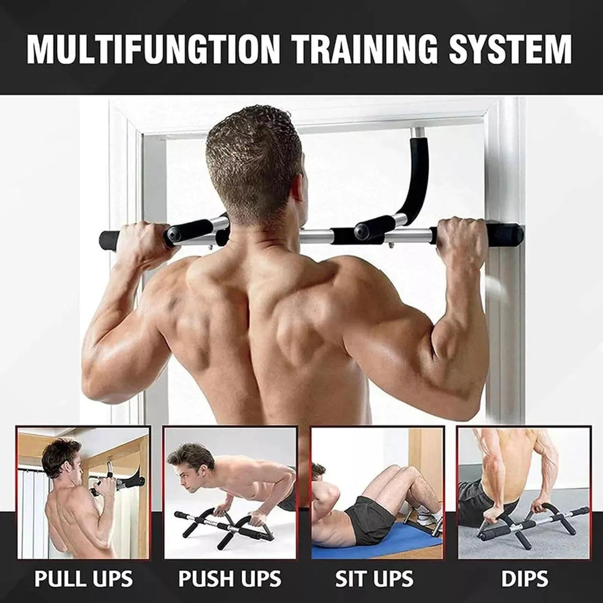 Exercise Bar for Door - Iron Gym Pull Up Bars Door Fitness Equipment Total Upper Body Workout Bar for Doorway, Adjustable Width Locking, No Screws Portable Exercise & Fitness - Tophatter Daily Deals