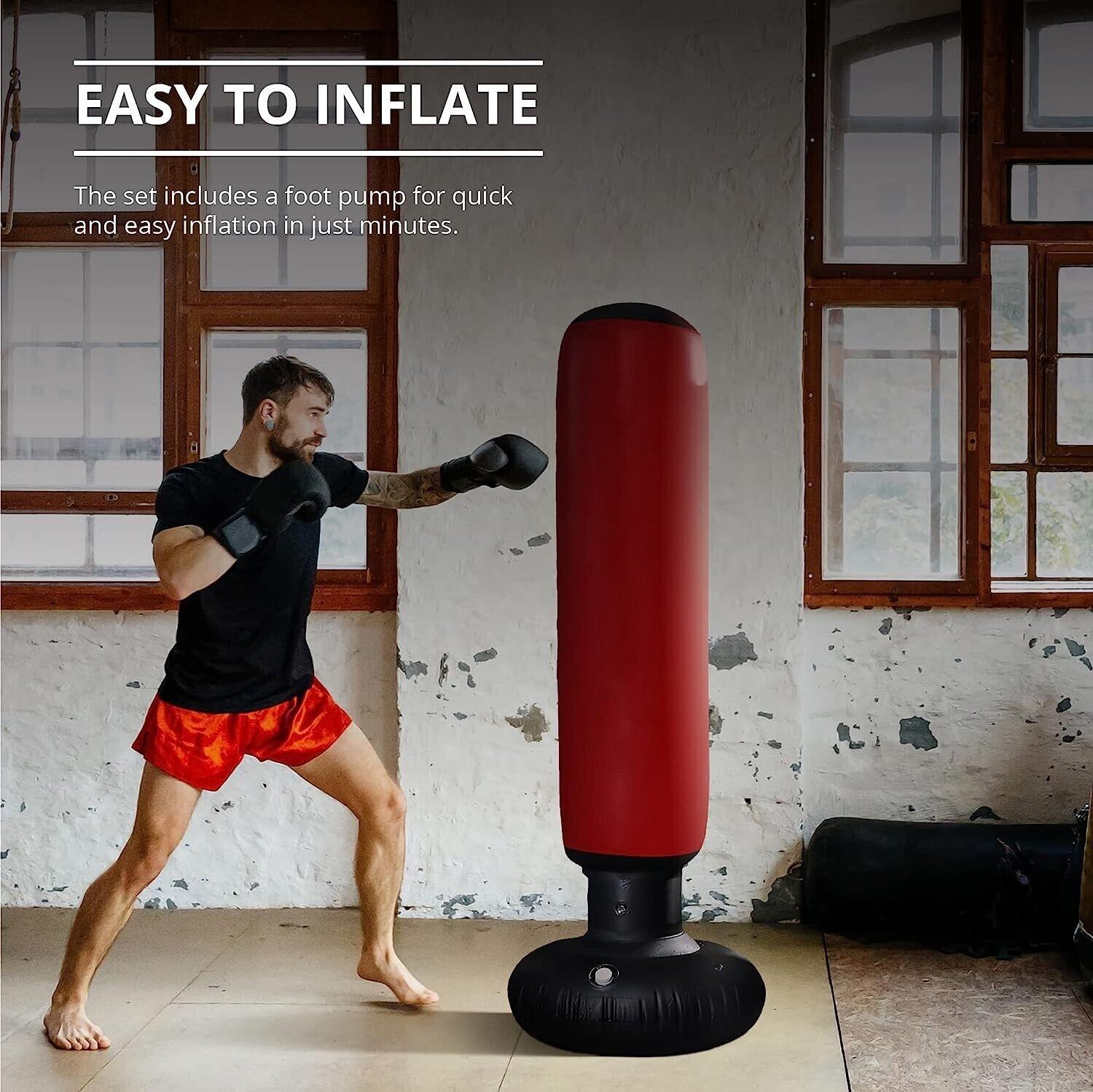 Free Standing Punch Bag With Stand - 160cm Free Standing Inflatable Boxing Punch Bag Kick MMA Training Kids Adults UK Exercise & Fitness - Tophatter Daily Deals