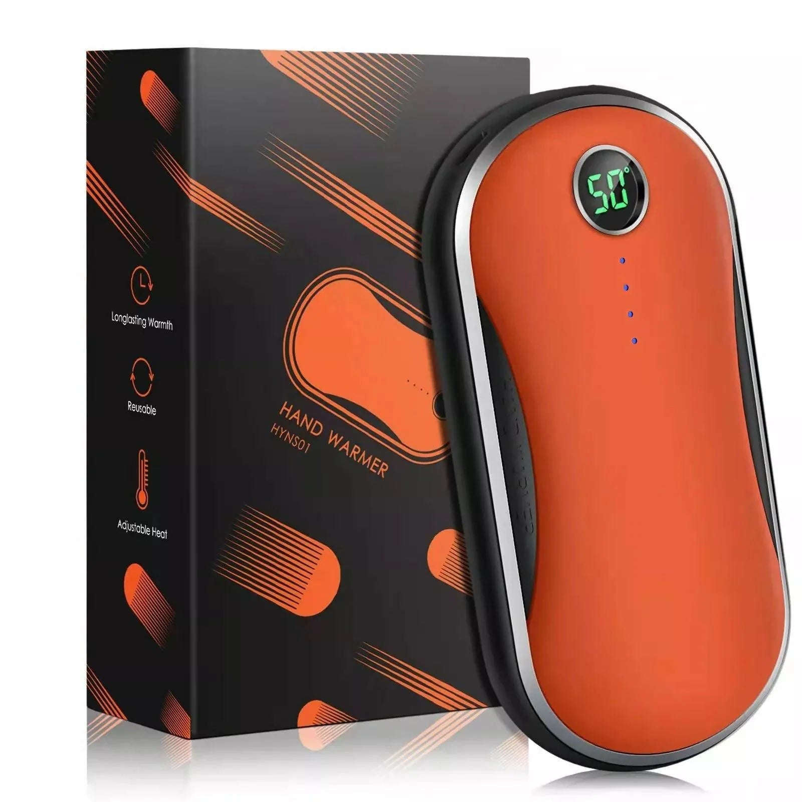 Best Hand Warmers UK - 10000mAh Rechargeable, Electronic Hand Warmer/Powerbank With Digital Orange Apparel & Accessories - Tophatter Daily Deals