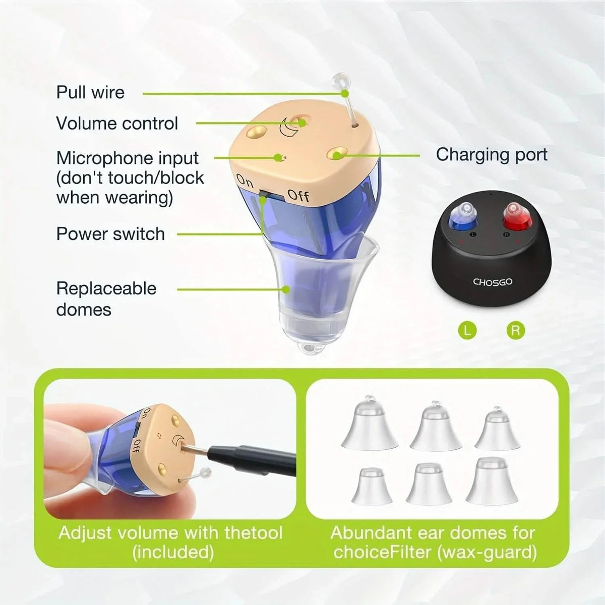 Rechargeable Hearing Aids – Invisible In-Ear, Noise Reduction, Volume Control In-Ear Headphones - Tophatter Daily Deals
