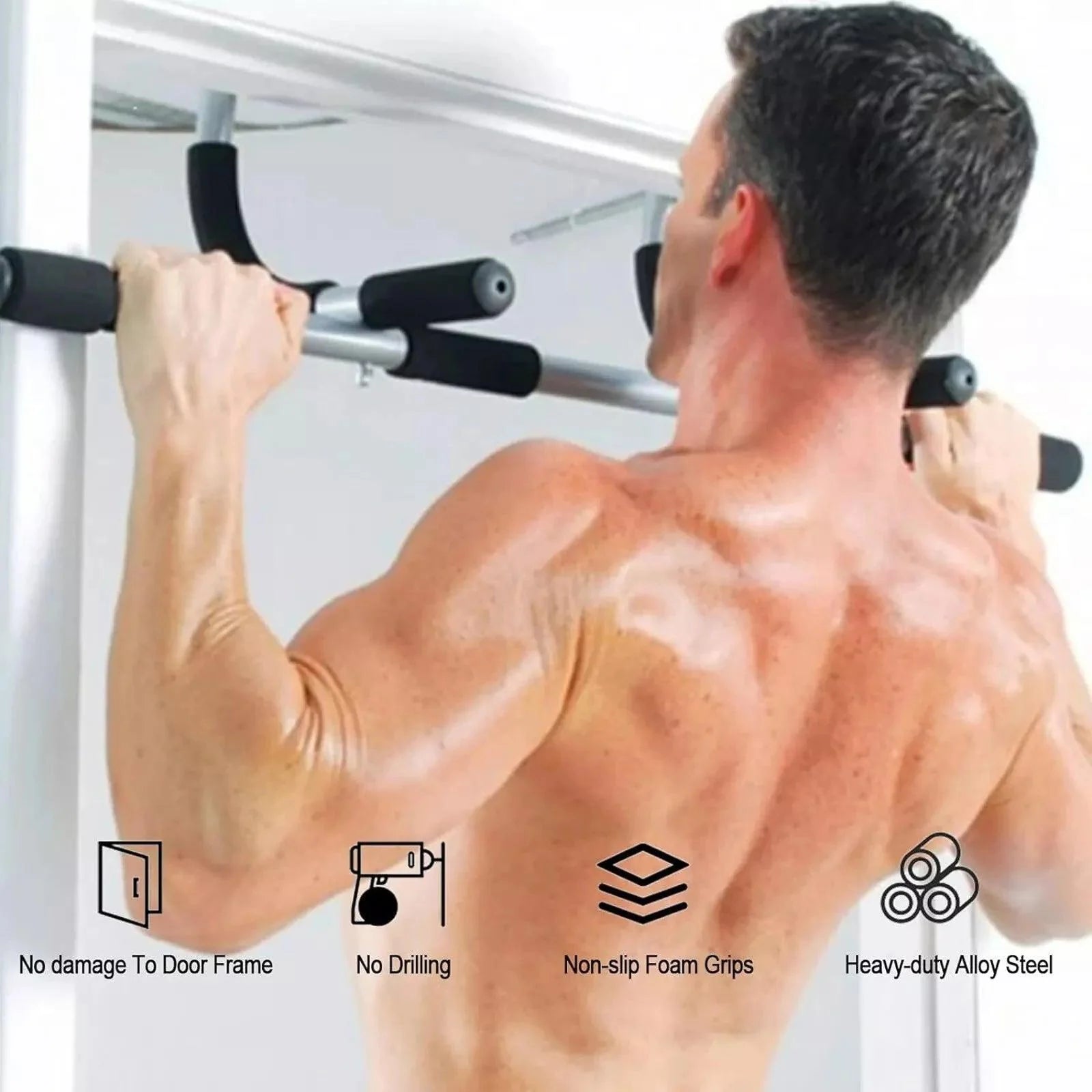 Exercise Bar for Door - Iron Gym Pull Up Bars Door Fitness Equipment Total Upper Body Workout Bar for Doorway, Adjustable Width Locking, No Screws Portable Exercise & Fitness - Tophatter Daily Deals