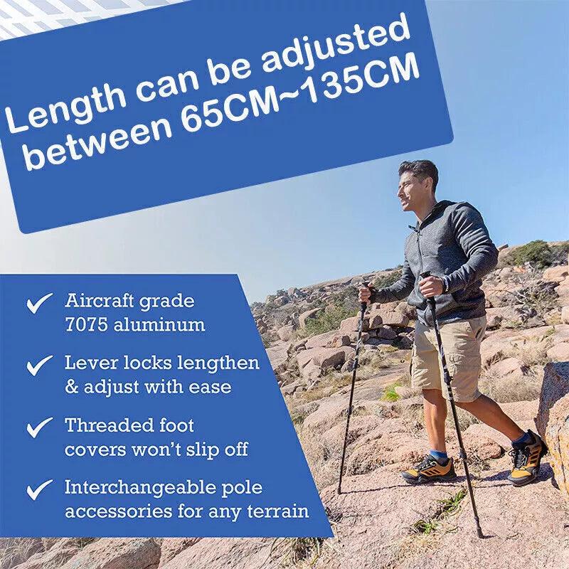 Best Hiking Pole - Trekking Pole, Collapsible Hiking Pole Stick with Quick Lock System 7075 Aluminum Outdoor Recreation - Tophatter Daily Deals