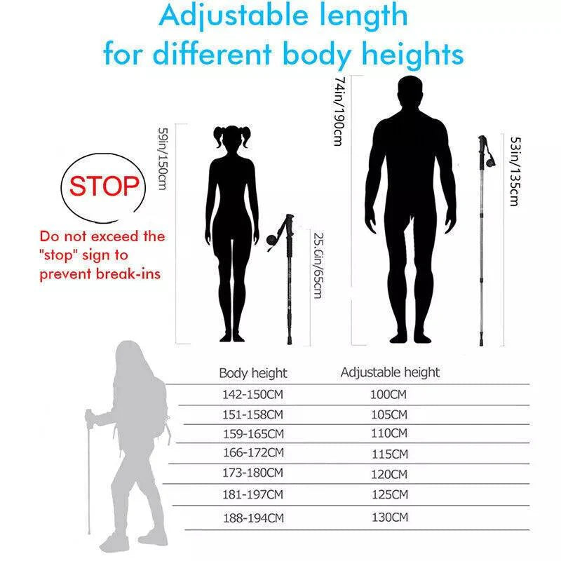 Best Hiking Pole - Trekking Pole, Collapsible Hiking Pole Stick with Quick Lock System 7075 Aluminum Outdoor Recreation - Tophatter Daily Deals