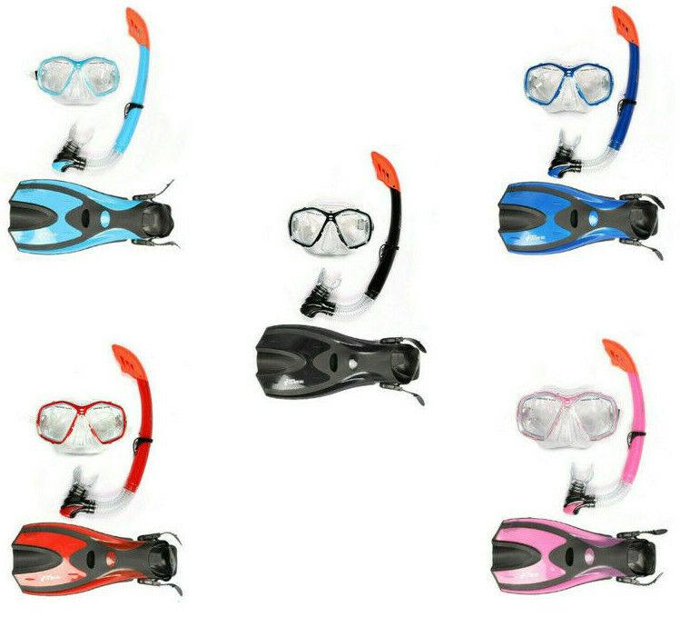 Adult Snorkel Set - Full 3pc Snorkelling Set Mask Flippers Fins Snorkel With Carry Bag Swimming - Tophatter Daily Deals