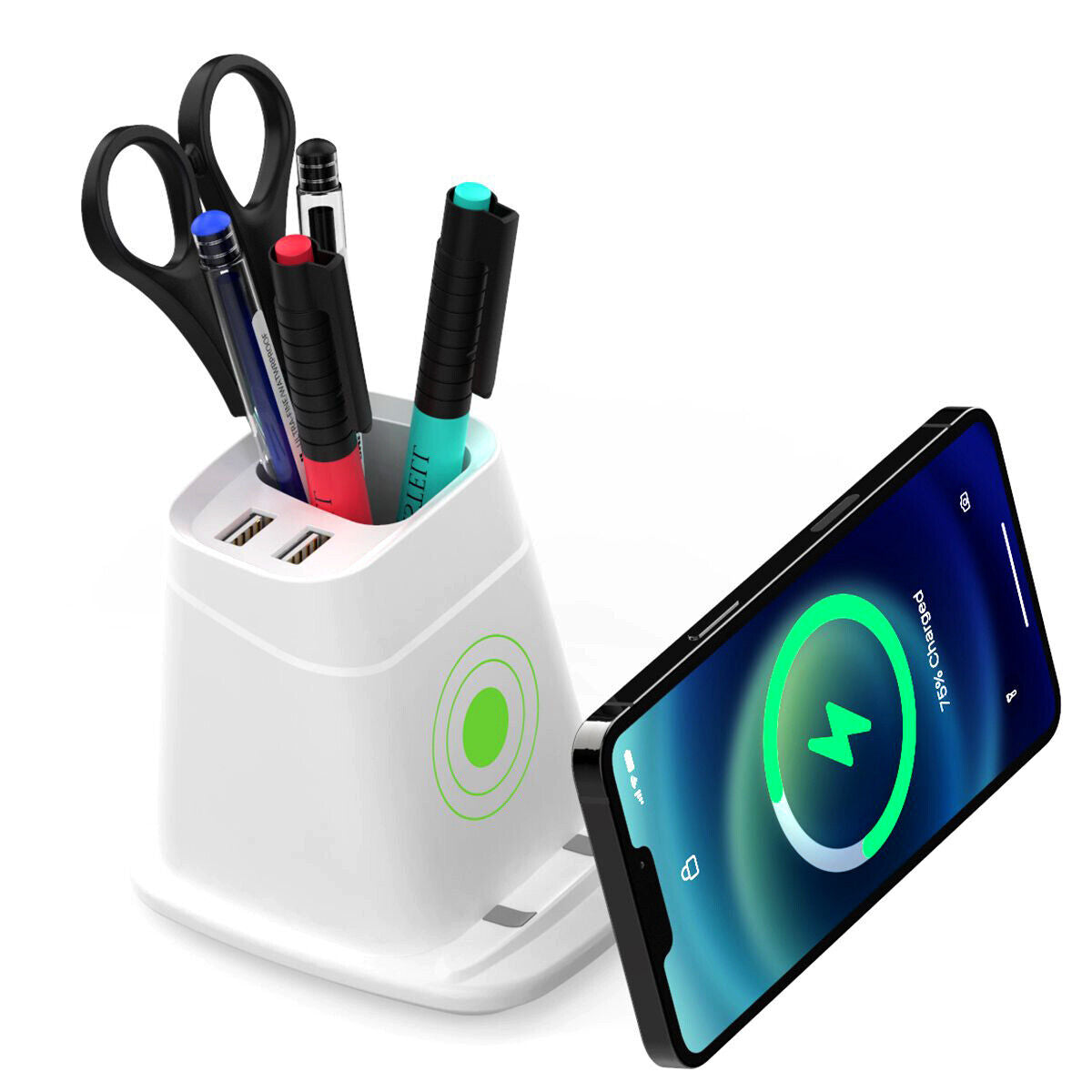 Wireless Charging Stand with Dual USB Charger & Desk Organizer Phone Chargers - Tophatter Daily Deals