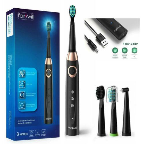 Rechargeable Power Toothbrush - 4/12X Brush Heads Electric Toothbrush Power Toothbrush ADA Accepted 508 Black Toothbrush Personal Care - Tophatter Daily Deals