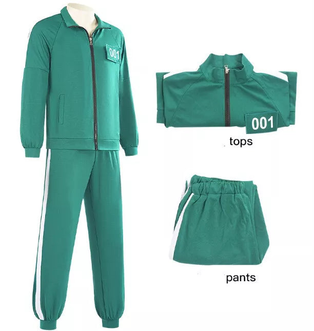 Squid Game Tracksuit – Green Player Uniform Costume for Cosplay, Halloween & Parties Green top & pant 001 Green Squid Game Tracksuit - Tophatter Daily Deals