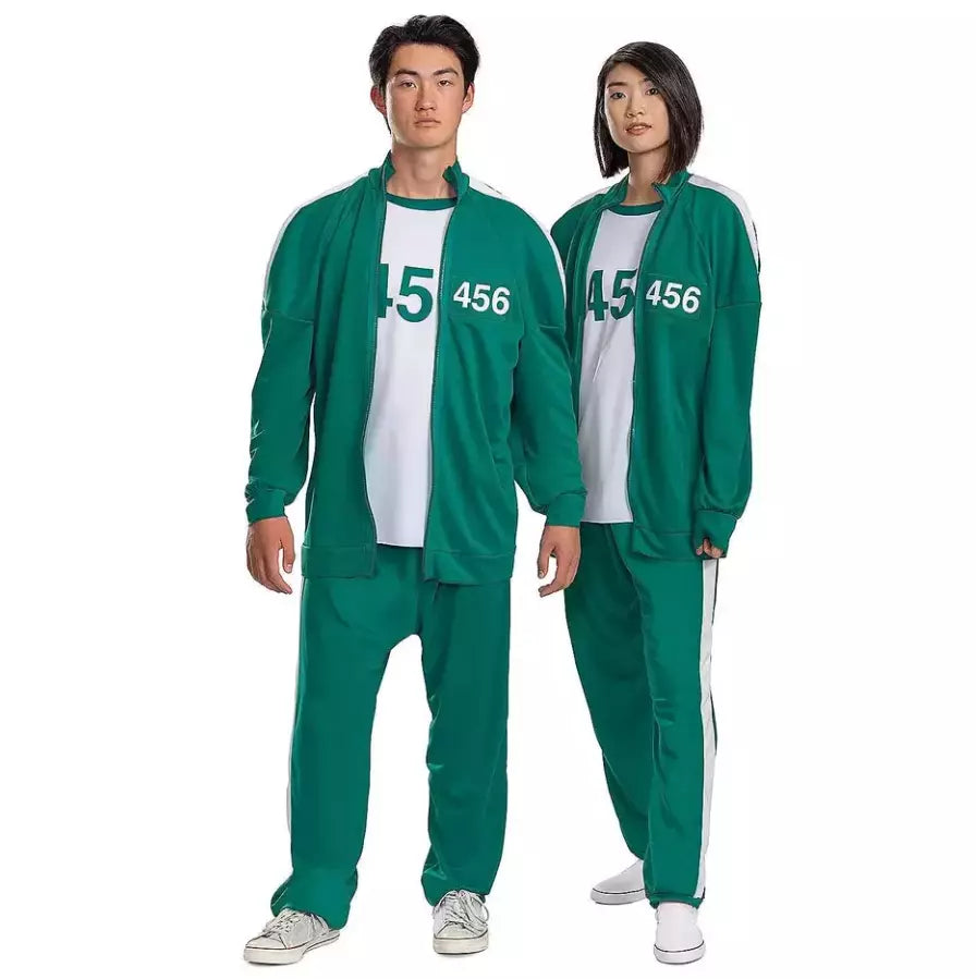 Squid Game Tracksuit – Green Player Uniform Costume for Cosplay, Halloween & Parties Green top & pant 456 Green Squid Game Tracksuit - Tophatter Daily Deals