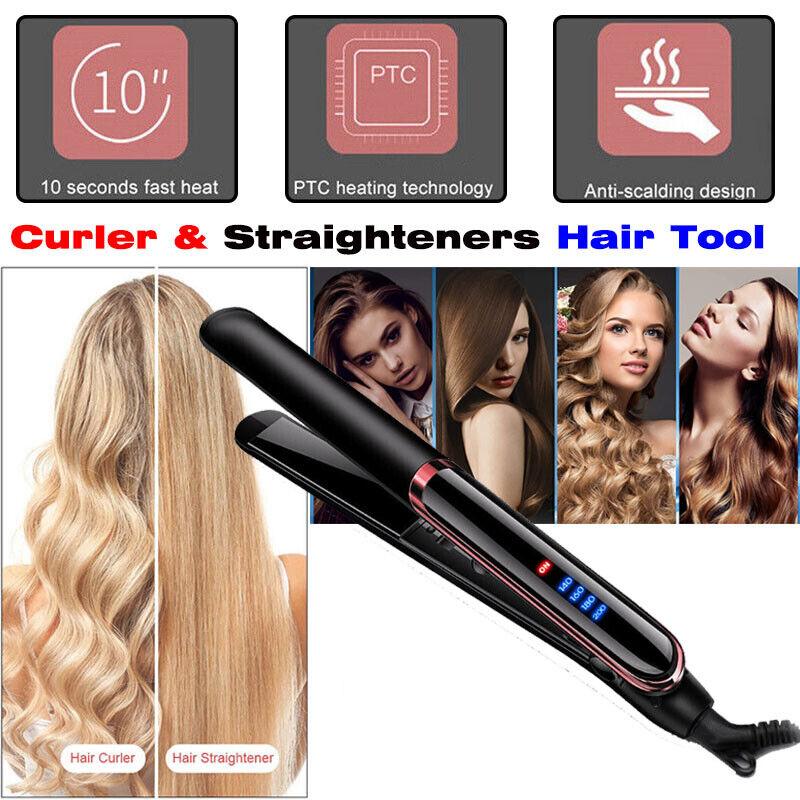 Hair Straighteners Curlers - Hair Straightener Heat Styling Tool, ELLESYE Professional 2 in 1 Ceramic Hair Straightener and Curler Negative Ions New Arrival - Tophatter Daily Deals