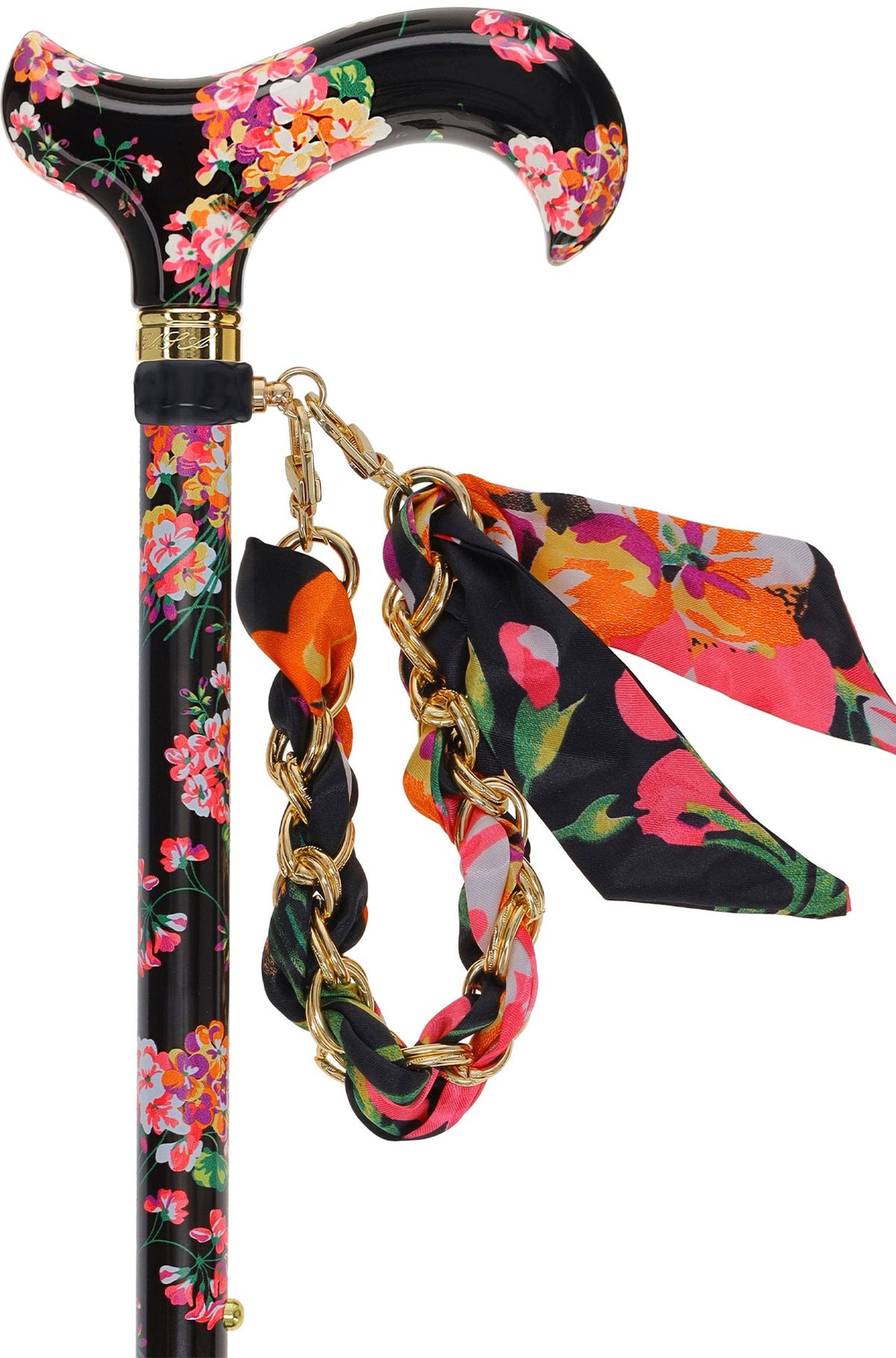 Midnight Floral Designer Cane: Luxury Silk Scarf Option Yes Adjustable Walking Canes - Tophatter Daily Deals