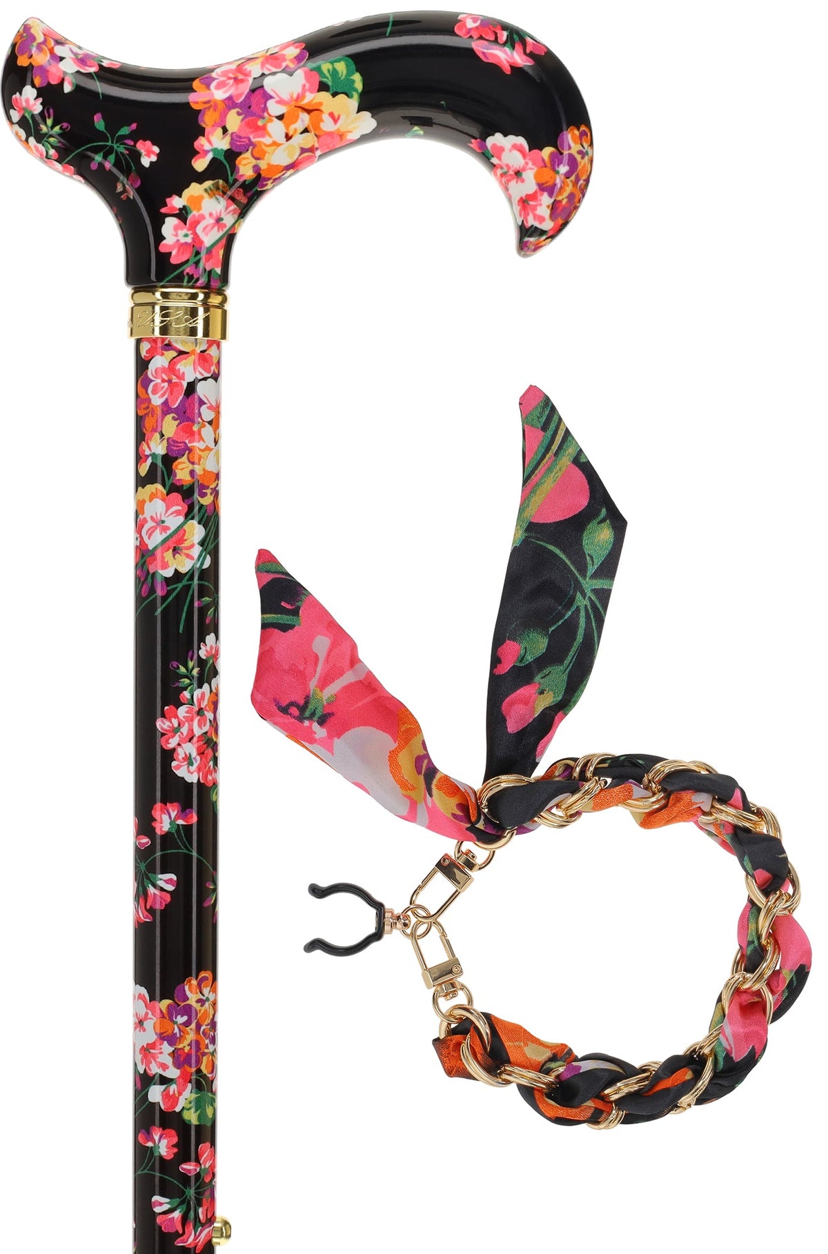 Midnight Floral Designer Cane: Luxury Silk Scarf Option Adjustable Walking Canes - Tophatter Daily Deals