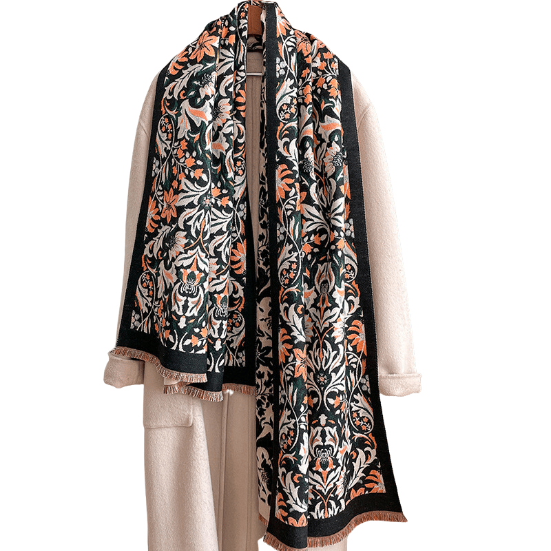 Black, White & Orange Floral Paisley Fringe-Trimmed Scarf Multi Scarves - Tophatter Daily Deals