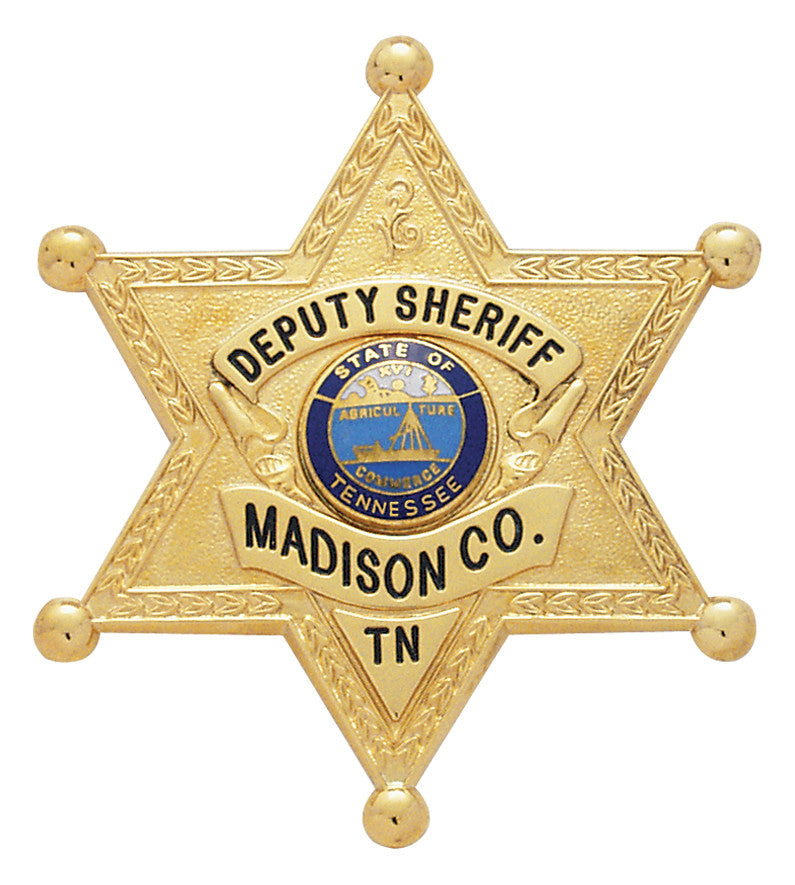 S254 - Custom Engraved Badge - Tophatter's Weapons'N'Deals 6 Point Stars - Tophatter Daily Deals