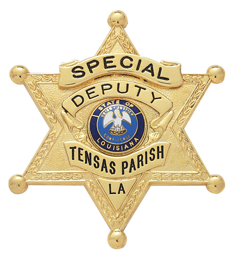 S254A - Custom Engraved Badge - Tophatter's Weapons'N'Deals 6 Point Stars - Tophatter Daily Deals