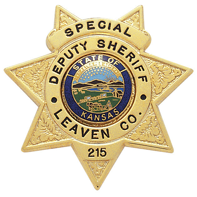 S264 - Custom Engraved Badge - Tophatter's Weapons'N'Deals 7 Point Stars - Tophatter Daily Deals