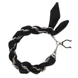 FashionStix Luxury Black Silk Satin scarf with Chain Wrist Strap with Clip Holder Silver Accessories - Tophatter Daily Deals